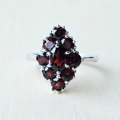Faceted Garnet Ring | Burgandy Bloom