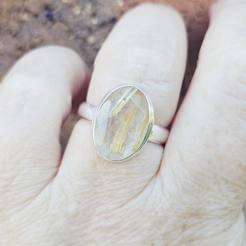 Faceted Golden Rutile Ring | Golden Current