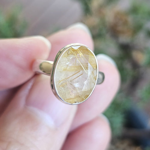 Faceted Golden Rutile Ring | Golden Current