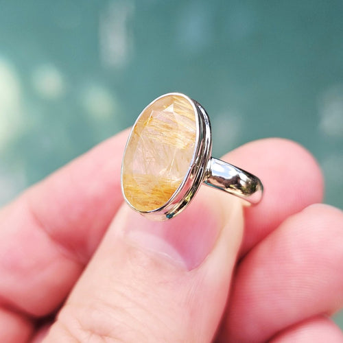 Faceted Golden Rutile Ring | Golden Path Of Light