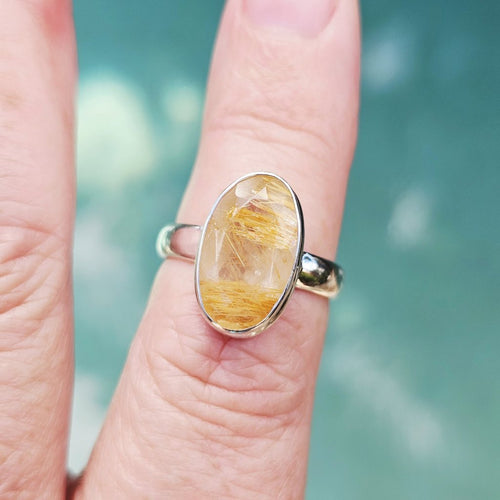 Faceted Golden Rutile Ring | Golden Path Of Light