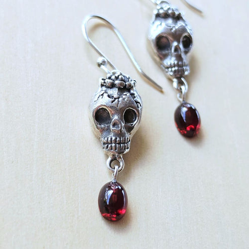 Garnet Skull Earrings | Mortal Passion