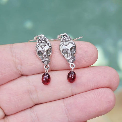 Garnet Skull Earrings | Mortal Passion