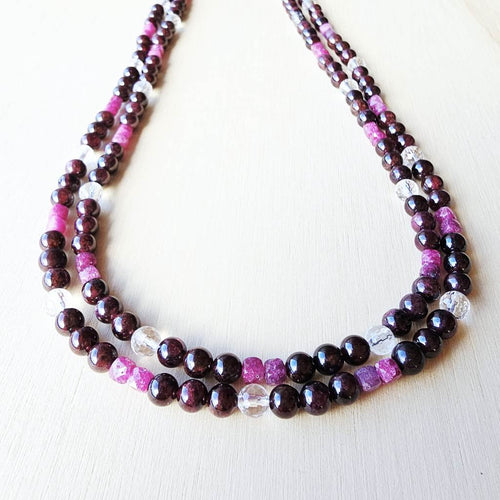 Garnet, Ruby & Quartz Lariat Necklace | Radiant Pulse
