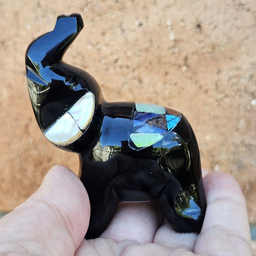 Gemstone Collared Obsidian Elephant| Mystic Familiars