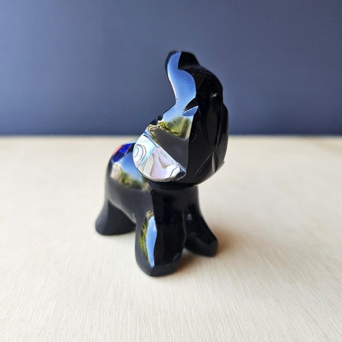 Gemstone Collared Obsidian Elephant| Mystic Familiars