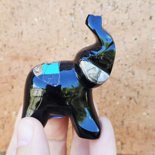Gemstone Collared Obsidian Elephant| Mystic Familiars