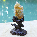 Golden Barite Specimen With Green Fluorite | Custom Stand