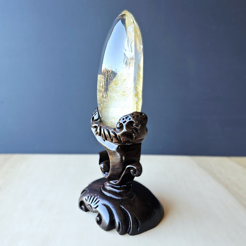 Golden Healer Quartz Reverse Etched Crane Scene | Custom Stand 409gms
