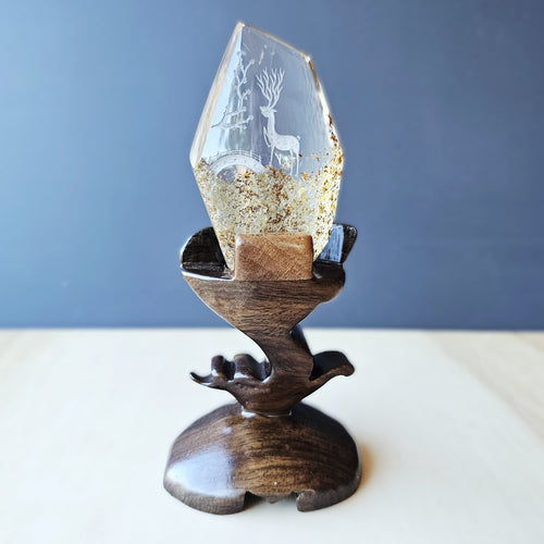 Golden Healer Quartz Reverse Etched Deer | Custom Stand 367gms