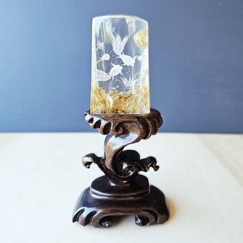 Golden Healer Quartz Reverse Etched Goldfish | Custom Stand 177gms