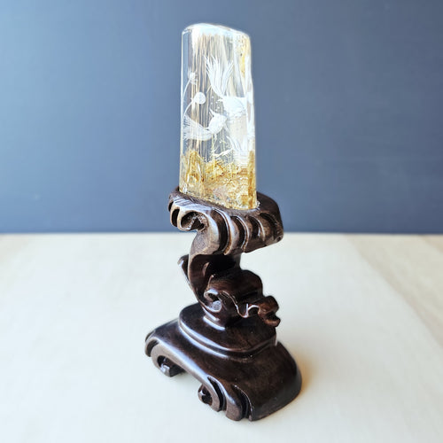 Golden Healer Quartz Reverse Etched Goldfish | Custom Stand 177gms
