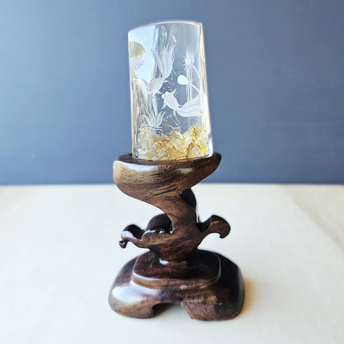 Golden Healer Quartz Reverse Etched Goldfish | Custom Stand 177gms