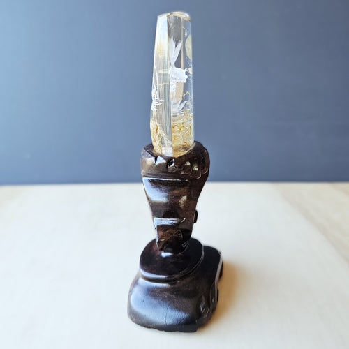 Golden Healer Quartz Reverse Etched Goldfish | Custom Stand 177gms