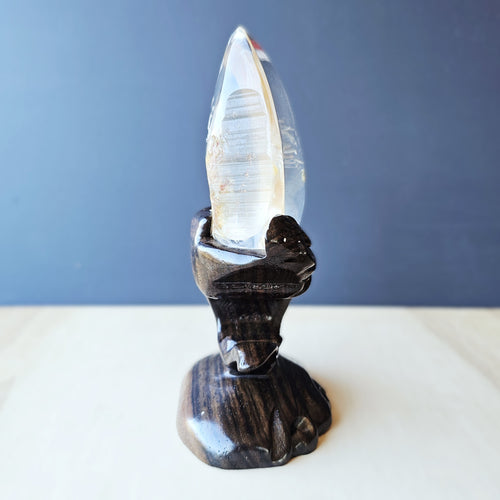 Golden Healer Quartz Reverse Etched Rising Phoenix | Custom Stand 527gms