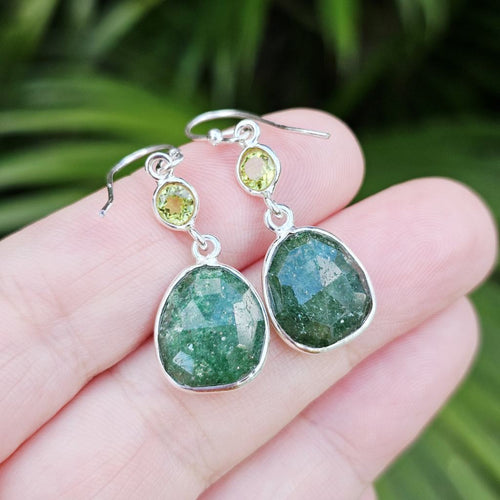 Green Aventurine & Peridot Faceted Earrings | Green Goddess