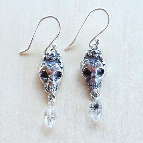 Herkimer Diamond Skull Earrings | Diamonds After Dark