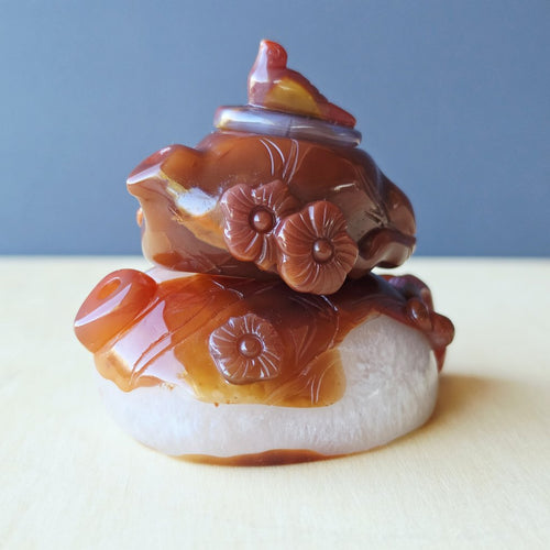 Hubei Agate Teapot With Bird Lid | Birds And Blossum