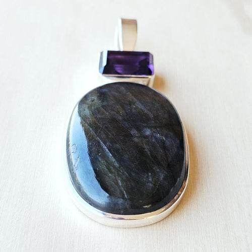 Labradorite & Amethyst Pendant | Amethyst Eclipse