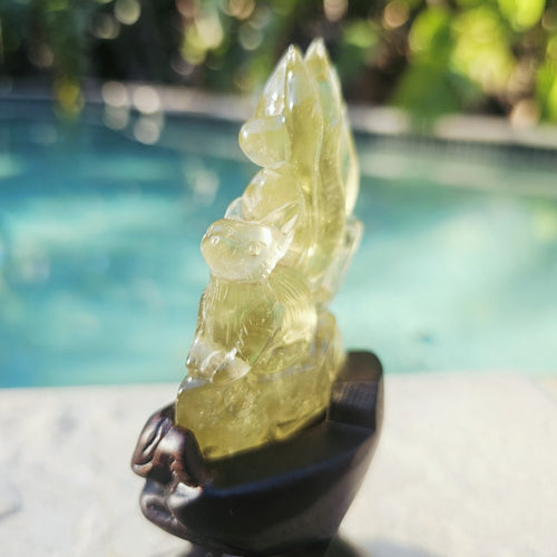Libyan Desert Glass 9 Tail Fox Carving | Guardian Of 9