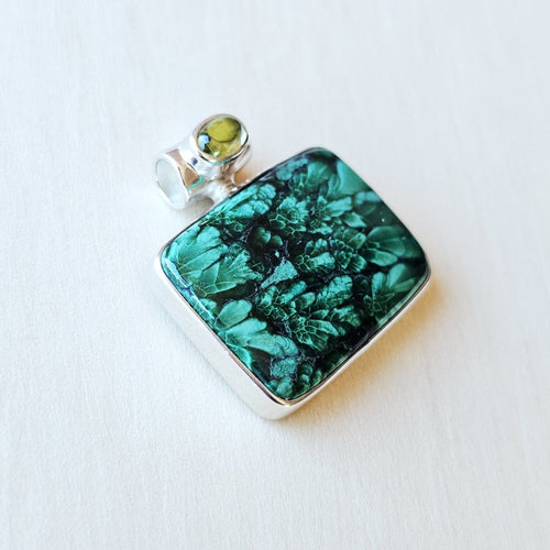 Malachite (velvet) & Peridot Pendant | Heart Of Renewal