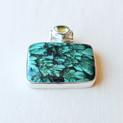 Malachite (velvet) & Peridot Pendant | Heart Of Renewal