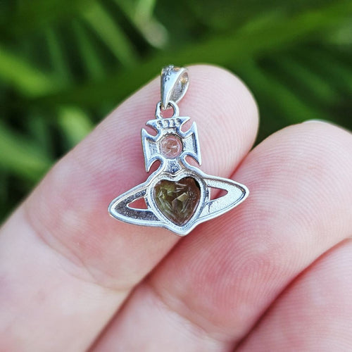 Moldavite Faceted Heart & Libyan Desert Glass Pendant | Desert Galactic Heart