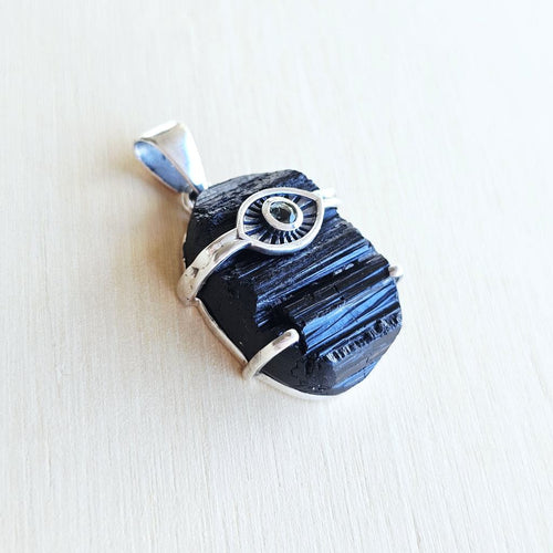 Moldavite & Black Tourmaline Pendant | Anchor, Lock And Seal