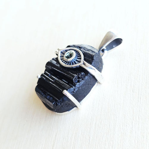 Moldavite & Black Tourmaline Pendant | Anchor, Lock And Seal