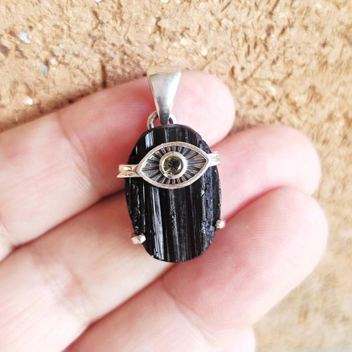 Moldavite & Black Tourmaline Pendant | Cosmic Catalyst