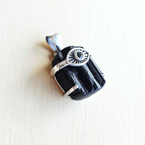 Moldavite & Black Tourmaline Pendant | Frequency Assist