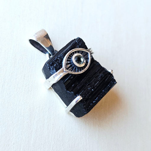 Moldavite & Black Tourmaline Pendant | Frequency Assist