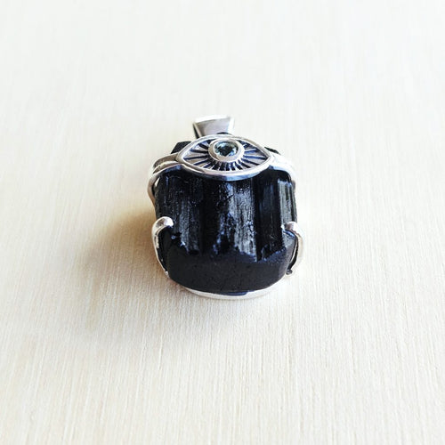 Moldavite & Black Tourmaline Pendant | Frequency Assist