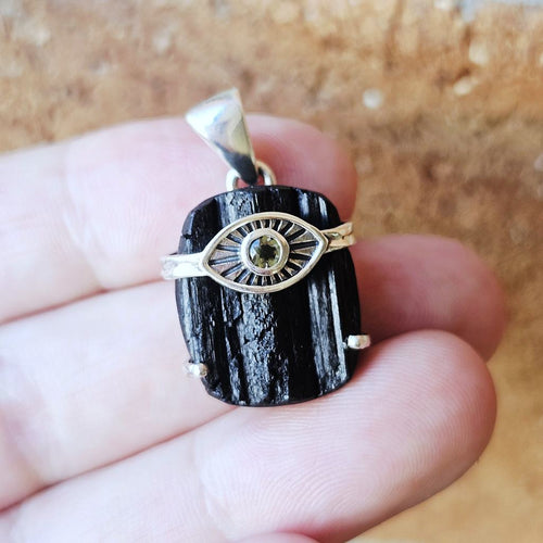 Moldavite & Black Tourmaline Pendant | Frequency Assist