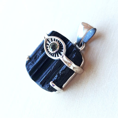 Moldavite & Black Tourmaline Pendant | The Power Pair