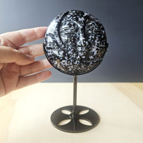 Mystic Merlinite Moon Face Carving | Custom Stand