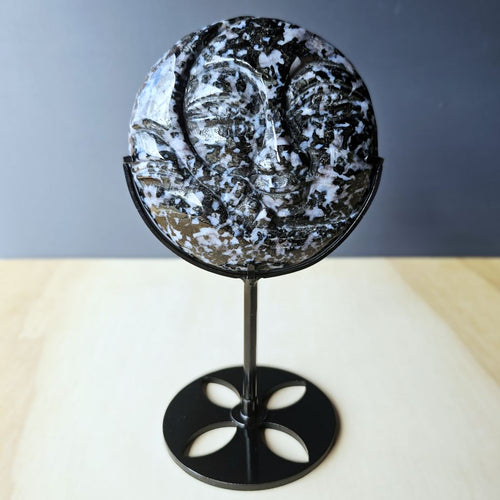 Mystic Merlinite Moon Face Carving | Custom Stand