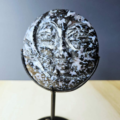 Mystic Merlinite Moon Face Carving | Custom Stand
