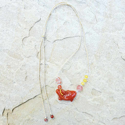 Nanhong Agate Koi Fish Adjustable Necklace | Golden Fortune