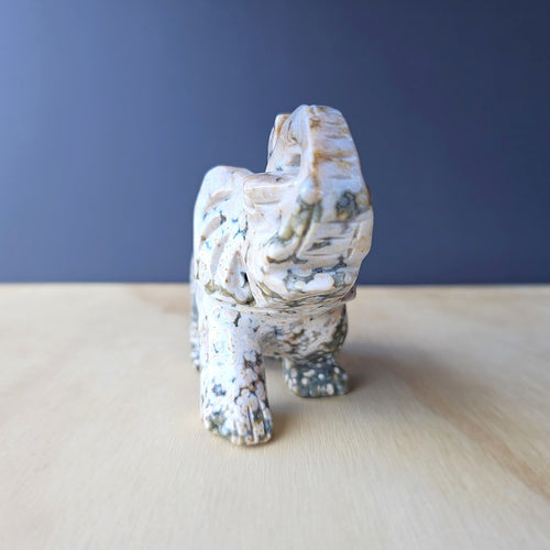 Orbicular Ocean Jasper Elephant Carving | 563gm