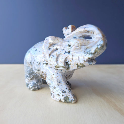 Orbicular Ocean Jasper Elephant Carving | 563gm