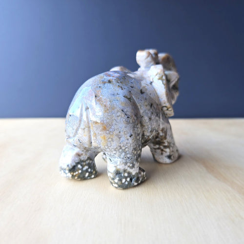 Orbicular Ocean Jasper Elephant Carving | 563gm