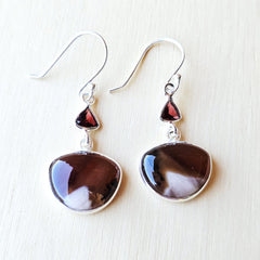 Petrified Wood Earrings & Faceted Garnet | Earthkeeper