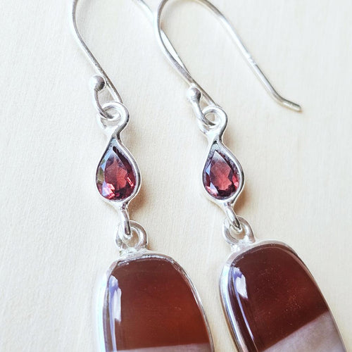 Petrified Wood & Faceted Garnet Earrings | Earthen Memory