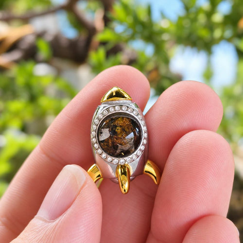 Sericho Meteorite Rocket Ship Pendant | Gold & Silver Titanium