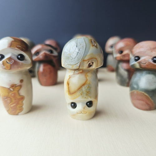 Polychrome Jasper Mushrooms | Obsidian Gaze Guardians