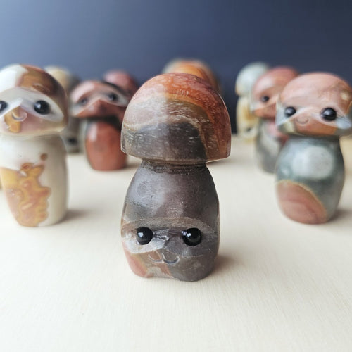 Polychrome Jasper Mushrooms | Obsidian Gaze Guardians