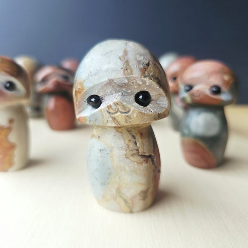 Polychrome Jasper Mushrooms | Obsidian Gaze Guardians