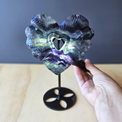 Rainbow Fluorite Feather Heart Carving | Angelic Love