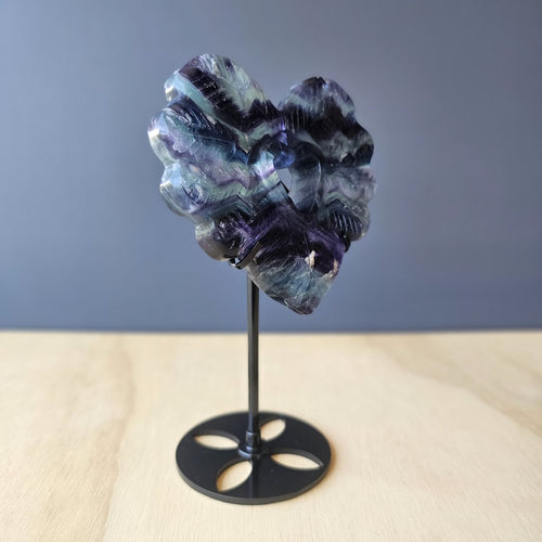 Rainbow Fluorite Feather Heart Carving | Angelic Love